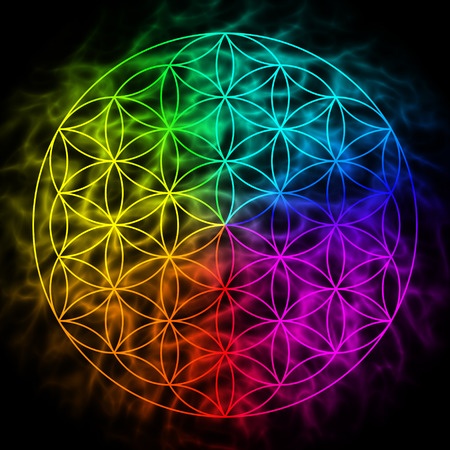 38572853 - rainbow flower of life with aura - symbol of sacred geometry
